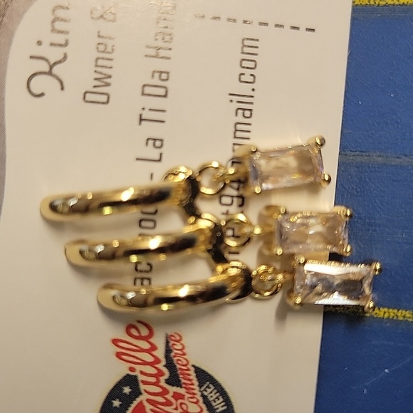 Diamond Faux Gem Gold Tone Earrings - Picture 2 of 2